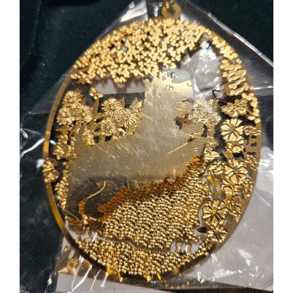 2 Vintage Ornaments Carin Terrier Dog 24Kt Gold Plated Metal & Ceramic Christmas - Picture 4 of 12